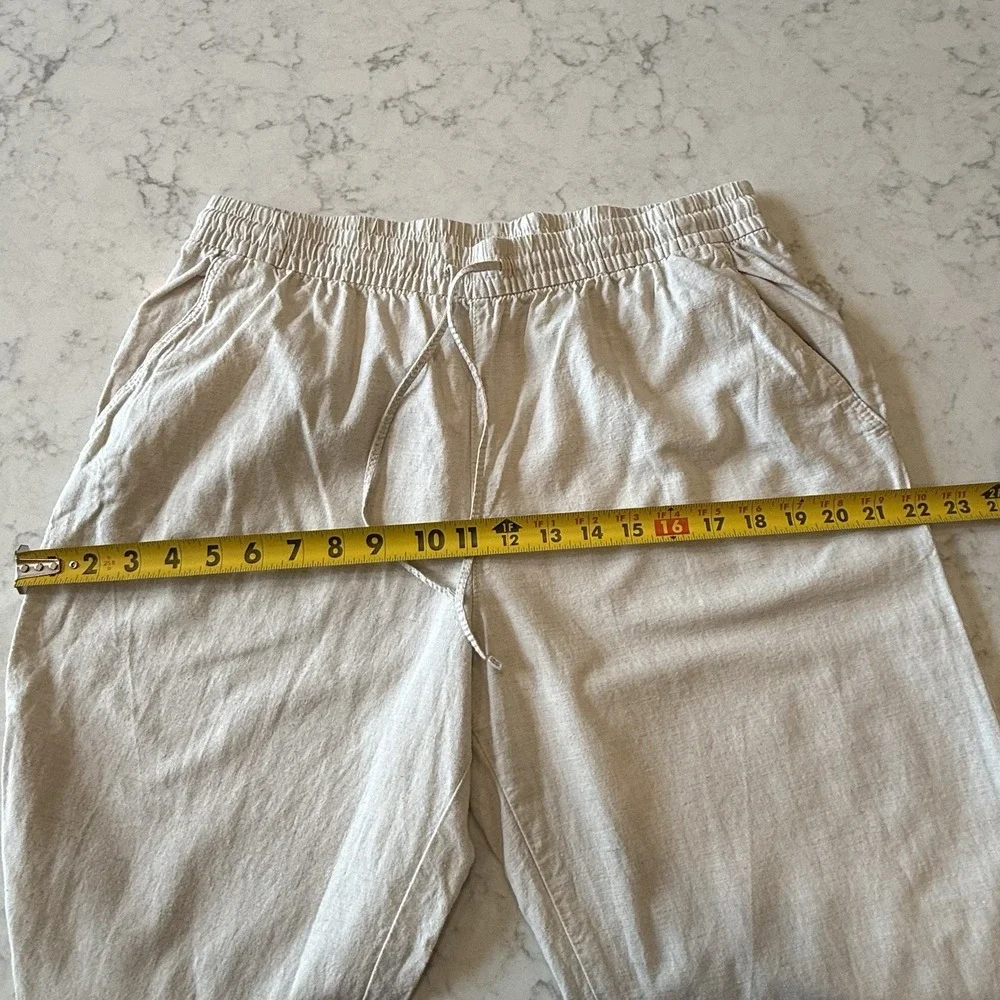 H&M Linen Cotton Joggers Pants Pull On Drawstring Tapered Womens M Natural Beige